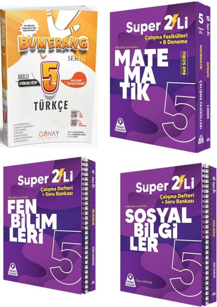 Günay Yayınları 5. Sınıf Türkçe Bumerang Etkinlikli Akıllı Defter Kitap - Örnek Akademi 5. Sınıf Süper İkili Matematik- Süper İkili Fen Bilimleri - Süper İkili Sosyal Bilgiler