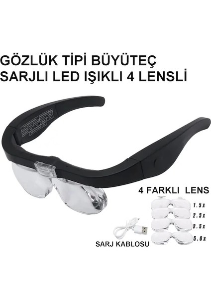 Şarjlı Gözlük Büyüteç 4 Farklı Lens 11537DC