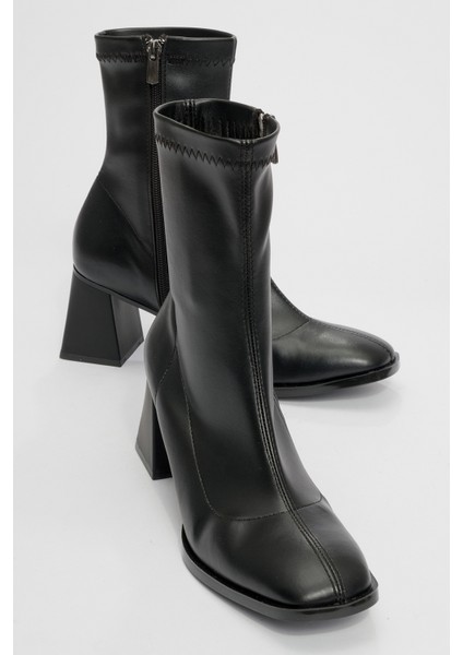 Plesa Siyah Kadın Kalın Topuklu Bot