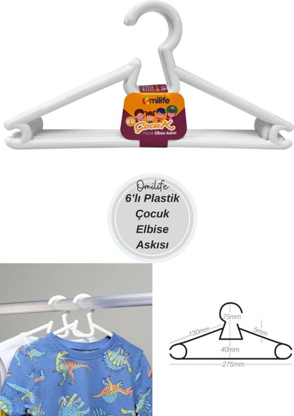 6’lı Plastik Çocuk Elbise Askısı