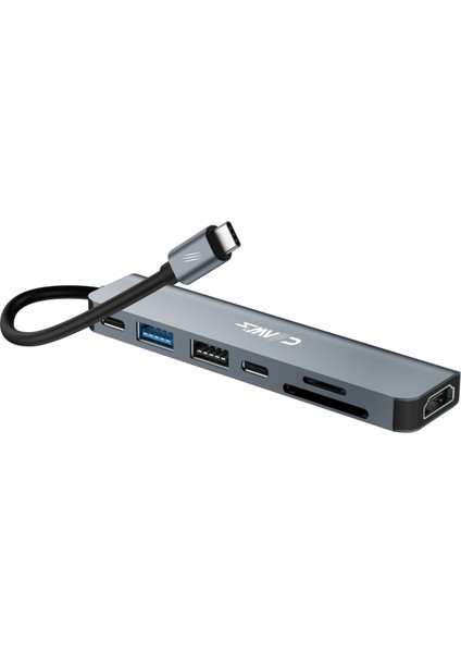 CHUB007-P 7in1 Windows & Mac 100w Hızlı Şarj - Type-C to 4K HDMI *1x USB-C 100W PD *1x USB-C Data *1x USB 3.0 5Gbps *1x USB 2.0 480 Mbps *2x TF/SD Card 7in1 Çevirici HUB Çoklayıcı