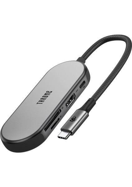 CHUB007-A Windows & Mac Uyumlu 100w Hızlı Şarj Özellikli Type-C to 4K HDMI *1x USB-C 100W PD *3x USB-A 3.0 5Gbps *2x TF/SD Card 7in1 Örgü Kablolu Çevirici HUB Çoklayıcı