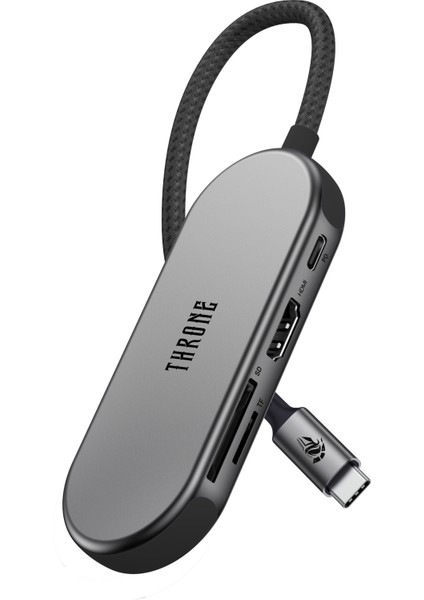 CHUB007-A Windows & Mac Uyumlu 100w Hızlı Şarj Özellikli Type-C to 4K HDMI *1x USB-C 100W PD *3x USB-A 3.0 5Gbps *2x TF/SD Card 7in1 Örgü Kablolu Çevirici HUB Çoklayıcı