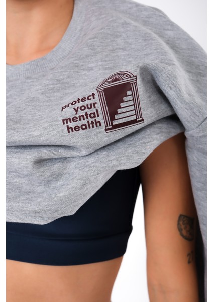 Protect Your Mental Health Relaxed Fit Sweatshirt Kadın - Gri modelleri