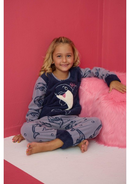 4177 Mavi Polar Uzun Kollu Kız Çocuk Pijama Takımı fiyatları