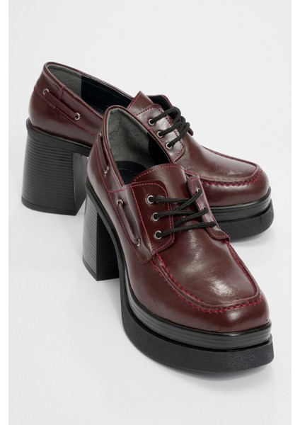 Dudley Bordo Cilt Bağcıklı Kadın Platform Topuklu Ayakkabı