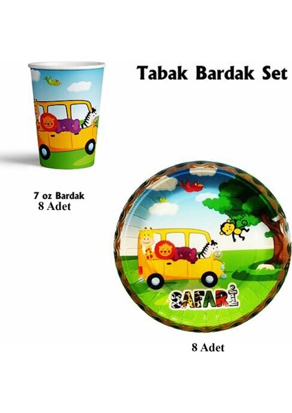 Safari Doğum Günü Konsepti Tabak Bardak Set 8'li