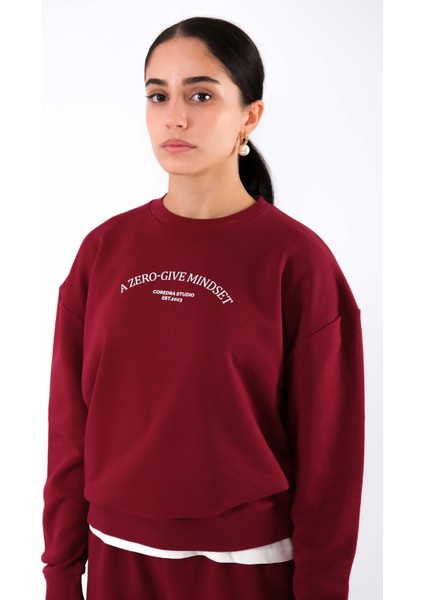 Zero Give Relaxed Fit Sweatshirt Kadın - Bordo