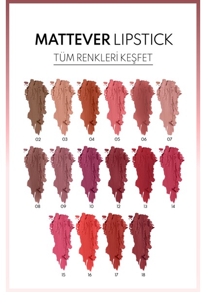 Mattever Lipstick Yarı Mat Saten Bitişli Ruj 15 Favorite Pink - Pembe modelleri