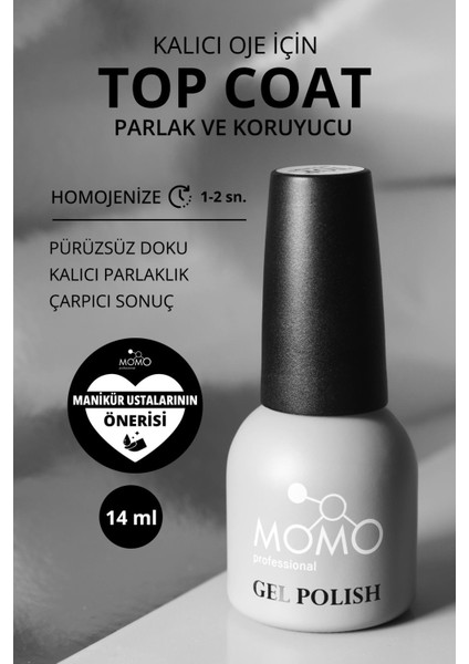 Momo Professional 14 ml Top Coat  Şeffaf Kalıcı Oje