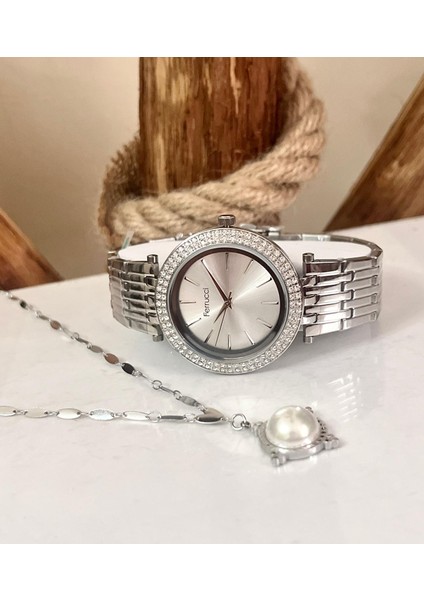 Silver Çelik Büyük Kasalı Kadın Kol SAATI+%100 Çelik Kolye Hediye Set fiyatları