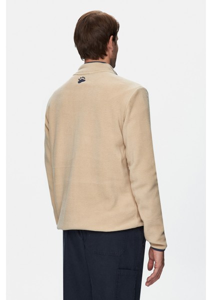Cornıng Koyu Bej Yarım Fermuarlı Nakışlı Polar Standard Fit Erkek Sweatshirt modelleri