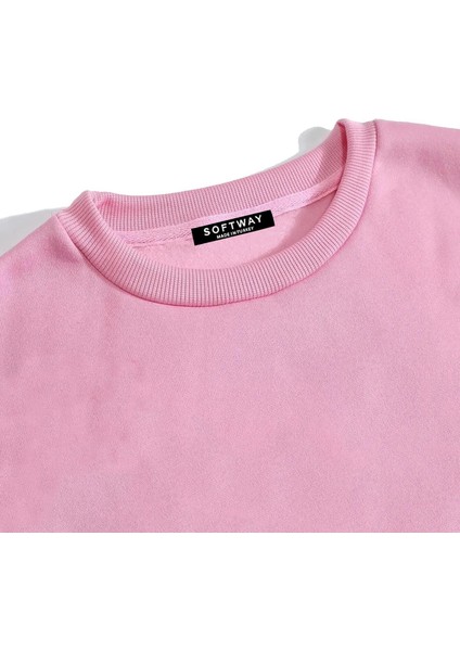 Oversize Bisiklet Yaka Basic Adventure Baskılı Sweatshirt - Pembe