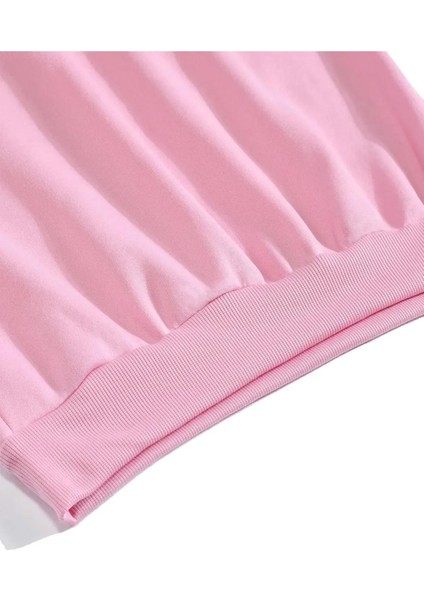 Oversize Bisiklet Yaka Basic Adventure Baskılı Sweatshirt - Pembe
