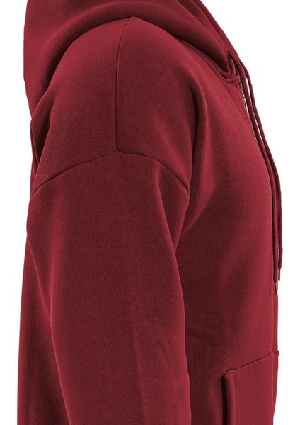 Fermuarlı Kapüşonlu Oversize Sweatshirt - Bordo fırsatları