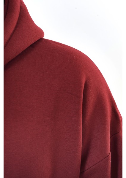 Fermuarlı Kapüşonlu Oversize Sweatshirt - Bordo indirimleri