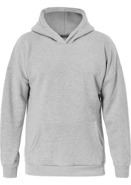 Basic Düz Renk Kapüşonlu Içi Yumuşak Polarlı Oversize Sweatshirt - Gri