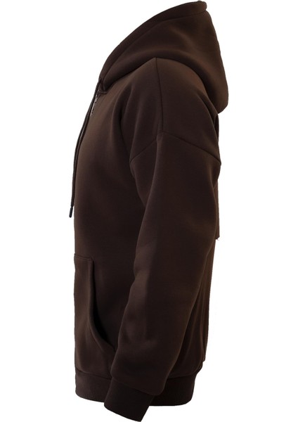 Fermuarlı Kapüşonlu Oversize Sweatshirt - Kahverengi modelleri