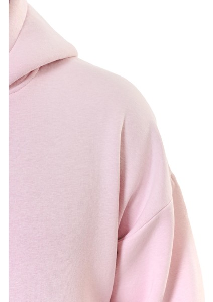 Basic Düz Renk Kapüşonlu Içi Yumuşak Polarlı Oversize Sweatshirt - Pembe