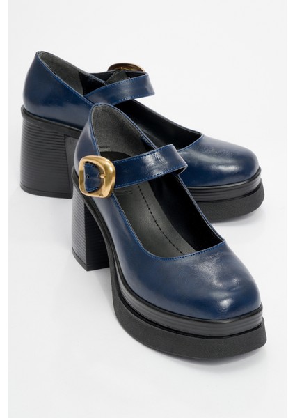 Ashes Laci Cilt Gold Tokalı Kadın Platform Topuklu Ayakkabı