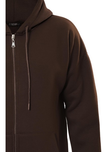 Fermuarlı Kapüşonlu Oversize Sweatshirt - Kahverengi fırsatları