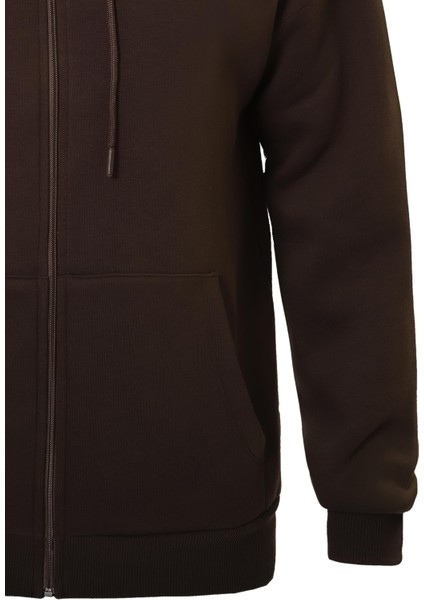Fermuarlı Kapüşonlu Oversize Sweatshirt - Kahverengi indirimleri