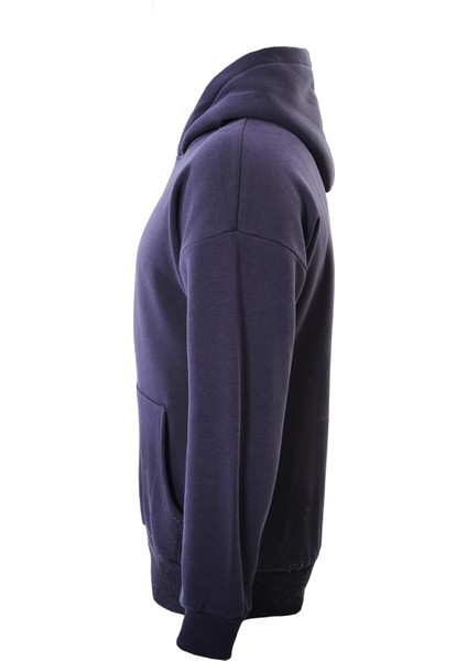 Basic Düz Renk Kapüşonlu Içi Yumuşak Polarlı Oversize Sweatshirt - Lacivert