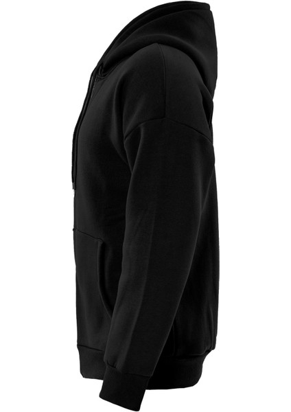 Fermuarlı Kapüşonlu Oversize Sweatshirt - Siyah modelleri