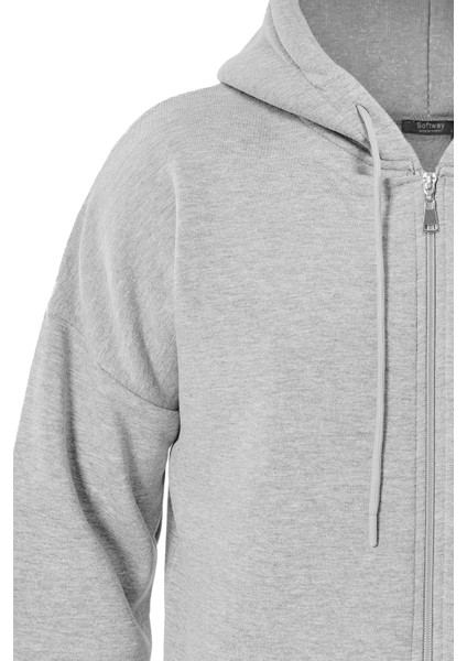Fermuarlı Kapüşonlu Oversize Sweatshirt - Gri fırsatları