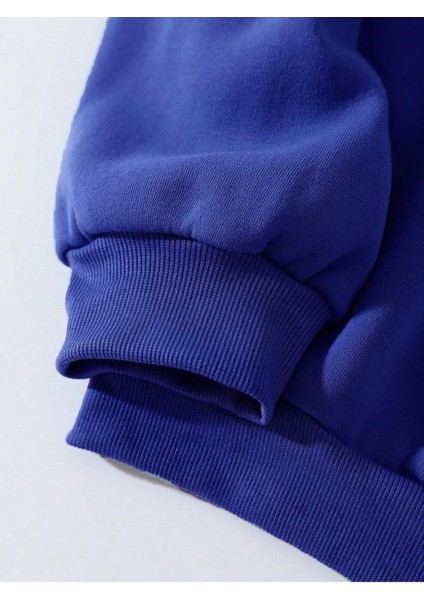Oversize Bisiklet Yaka Basic Balloon Astronaut Baskılı Sweatshirt - Saks Mavisi