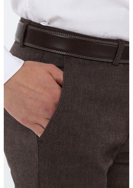 Kahve Dokuma Pamuk Karışımlı Chino Erkek Pantolon