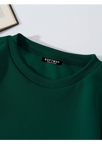 Oversize Bisiklet Yaka Basic Billionaire Baskılı Sweatshirt - Koyu Yeşil modelleri