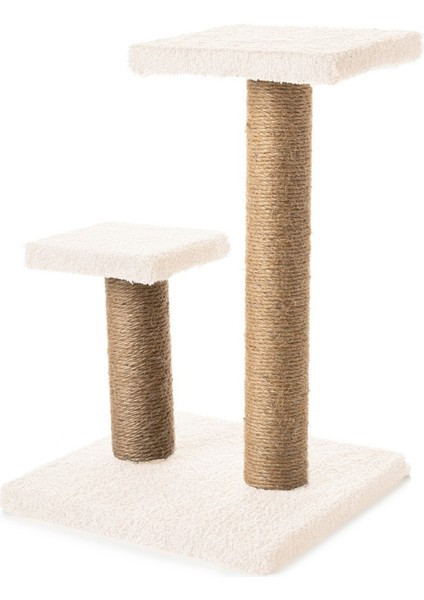 2'li Kedi Tırmalama Tahtası Peluş Kumaş Silinebilir Demonte 42 cm 2 Adımlı Zıplama ve Tırmalama Krem