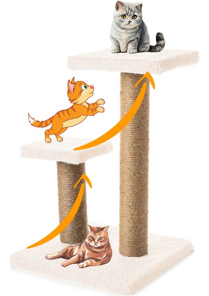 2'li Kedi Tırmalama Tahtası Peluş Kumaş Silinebilir Demonte 42 cm 2 Adımlı Zıplama ve Tırmalama Krem fiyatları