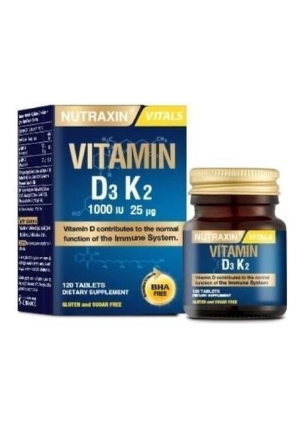 D3K2 Vitamin 120 Tablet Vitamin D3 1000 IU Vitamin K2 25 Uq + Yüz Temizleme Jeli 100 ml