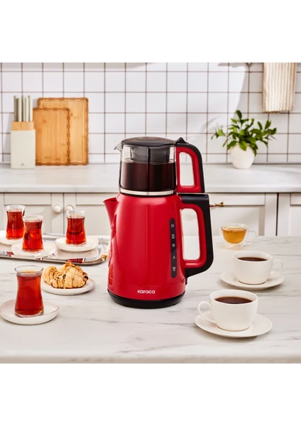 Mega Tea 1501 Cam Çay Makinesi Cherry Red 1500 W