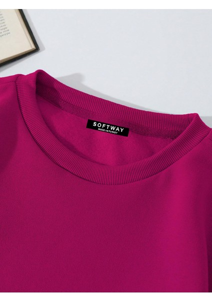 Oversize Bisiklet Yaka Basic Billionaire Baskılı Sweatshirt - Fuşya