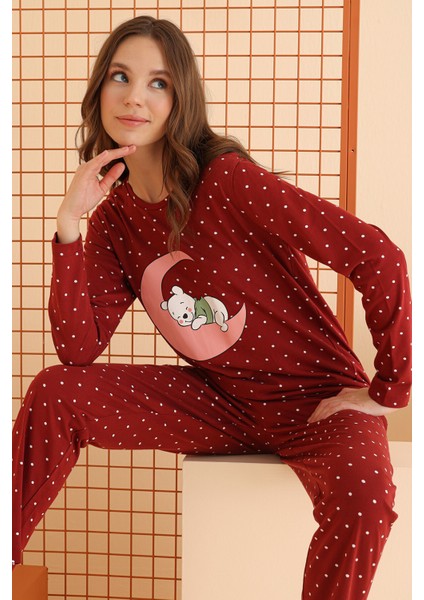 Bordo Winnie Pooh Pijama Takımı