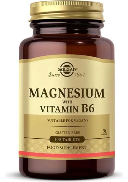 Magnesium With Vitamin B6 100 Tablet Magnezyum ile B6 Vitamini Içeren Takviye.