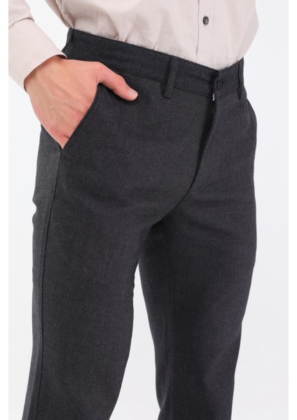 Gri Dokuma Yün Karışımlı Chino Erkek Pantolon