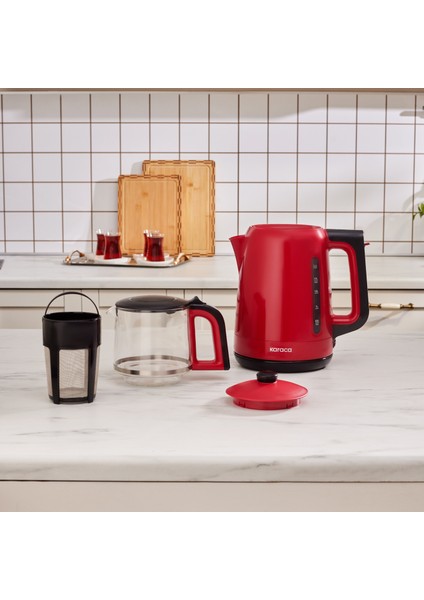 Mega Tea 1501 Cam Çay Makinesi Cherry Red 1500 W