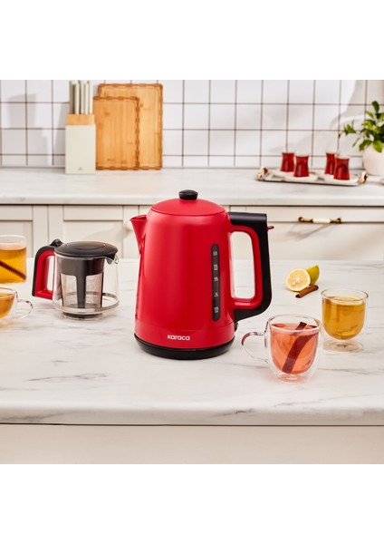 Mega Tea 1501 Cam Çay Makinesi Cherry Red 1500 W