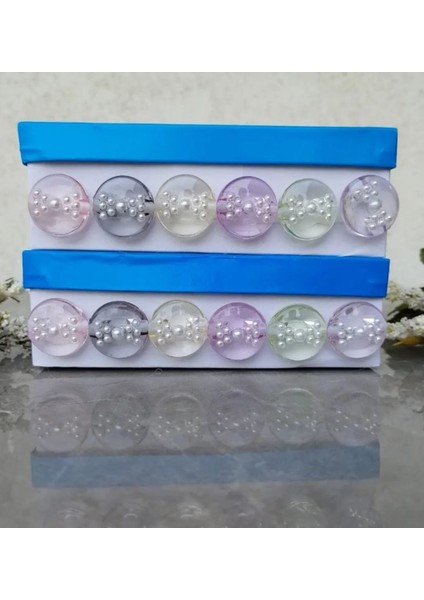 12 Adet 25 Mm Renkli İncili Fiyonk Motifli Crop Düğme