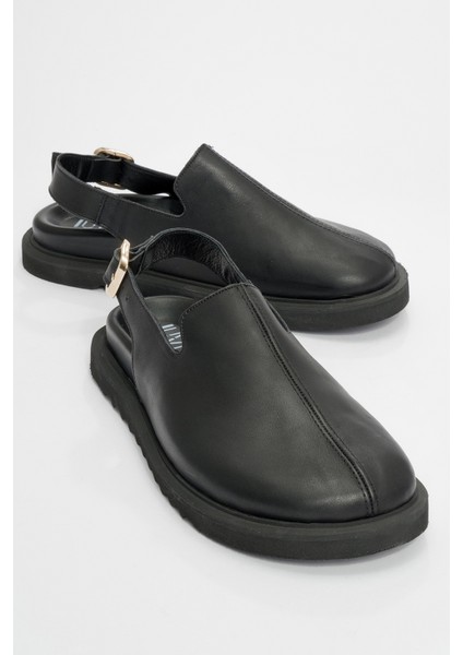 Laby Siyah Cilt Deri Kadın Sandalet