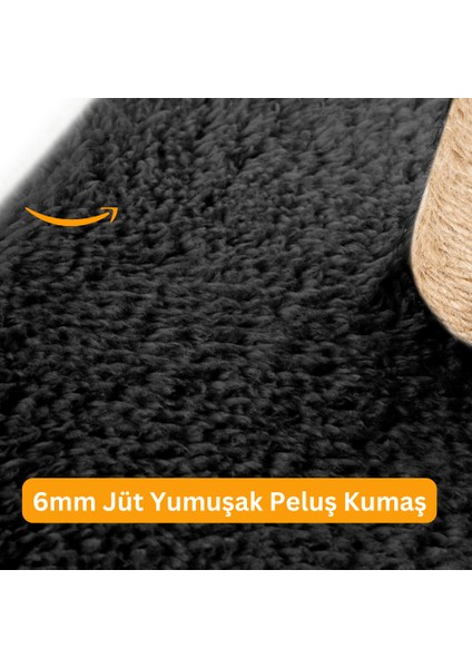 3lü Kedi Tırmalama Tahtası Peluş Kumaş Demonte 84 cm Yükseklik 3 Adımlı Zıplama Oyunu Siyah