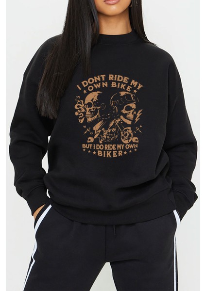 Motorcu Kuru Kafa Baskılı Siyah Unisex Kadın Erkek Pamuklu Sweatshirt CU217