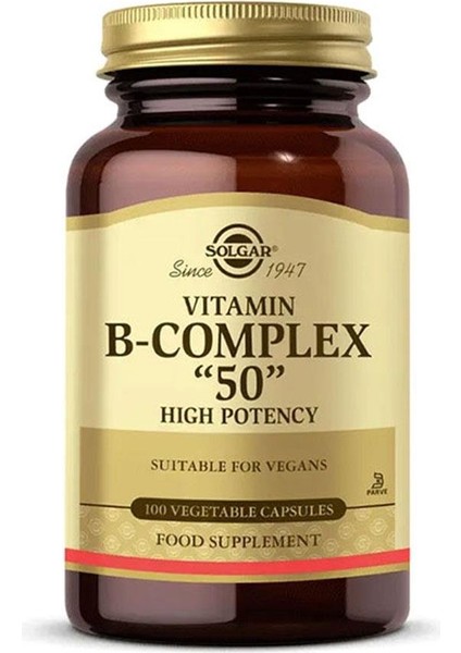 Vitamin B Complex 50 Mg 100 Kapsül Tüm B Vitaminlerini Bir Arada Bulunduran Gıda Takviyesi.