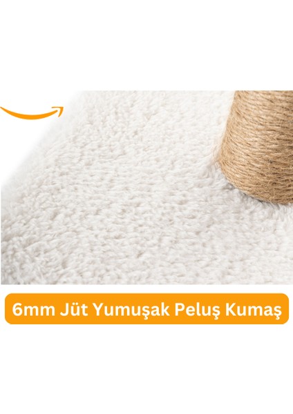 2'li Kedi Tırmalama Tahtası Peluş Kumaş Silinebilir Demonte 42 cm 2 Adımlı Zıplama ve Tırmalama Beyaz