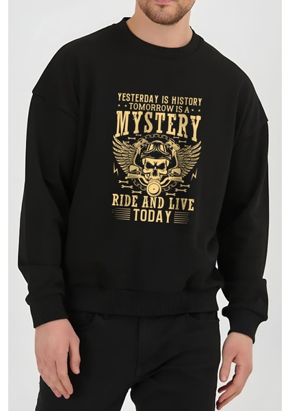Motorcu Kuru Kafa Baskılı Siyah Unisex Kadın Erkek Pamuklu Sweatshirt CU216 fiyatları