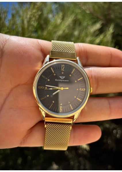 Hasır Mıknatıslı Kordon Gold Renk Boncuk Detaylı Kadın Kol Saati